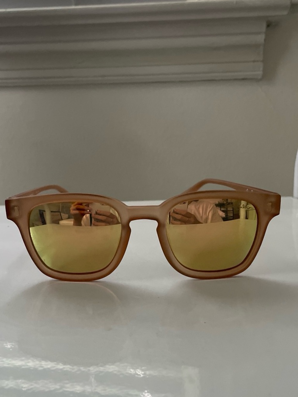 Lily Pulitzer-Matte Peach Frame Sunglasses with Gold Mirrored Lenses